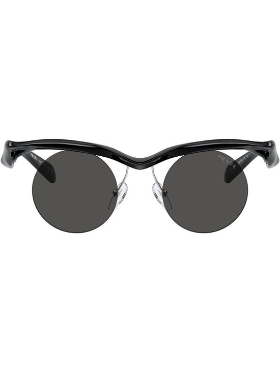 NEW PRADA SUNGLASSES, PRA18S 1AB5S0 BLACK ROUND MODERN EYEWEAR PR A18S 1AB5S0